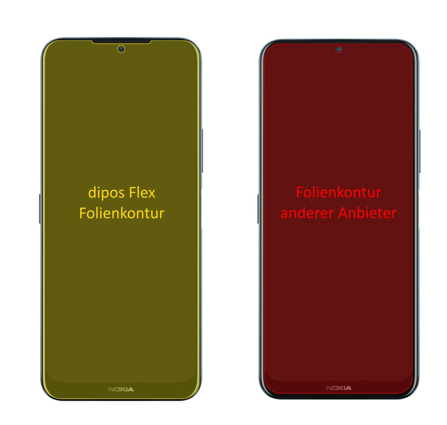 NokiaG50 mit aufgebrachter dipos Displayschutzfolie, glasklare Darstellung ohne Einschränkungen
