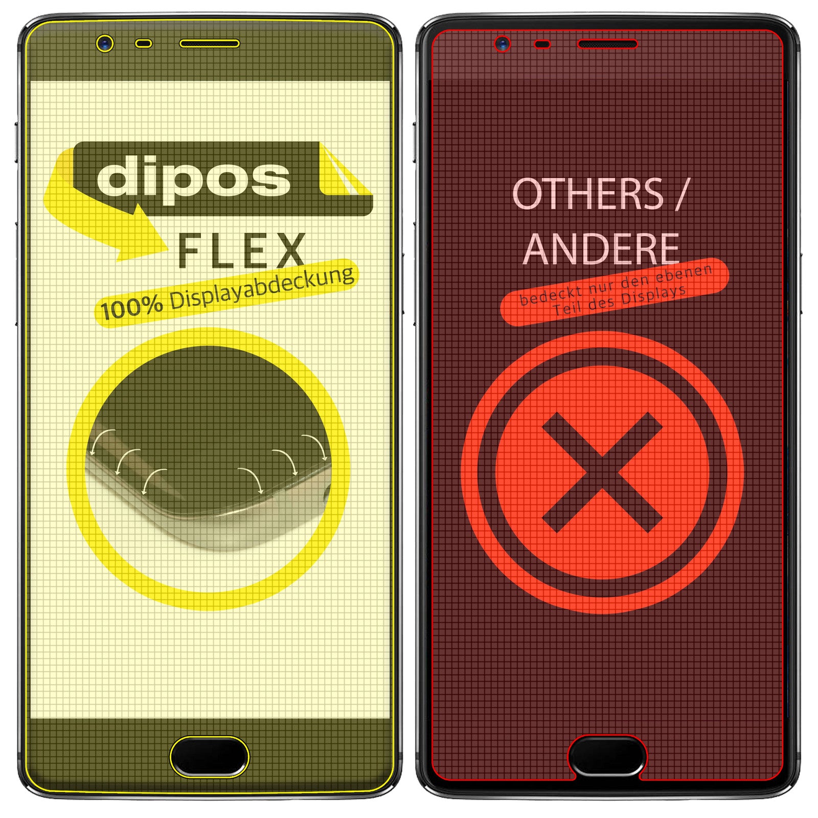 OnePlus3 / 3T mit aufgebrachter dipos Displayschutzfolie, glasklare Darstellung ohne Einschränkungen