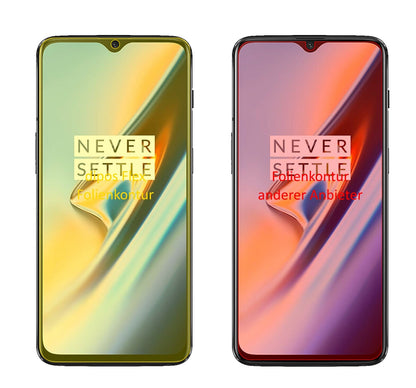 OnePlus6T mit aufgebrachter dipos Displayschutzfolie, glasklare Darstellung ohne Einschränkungen