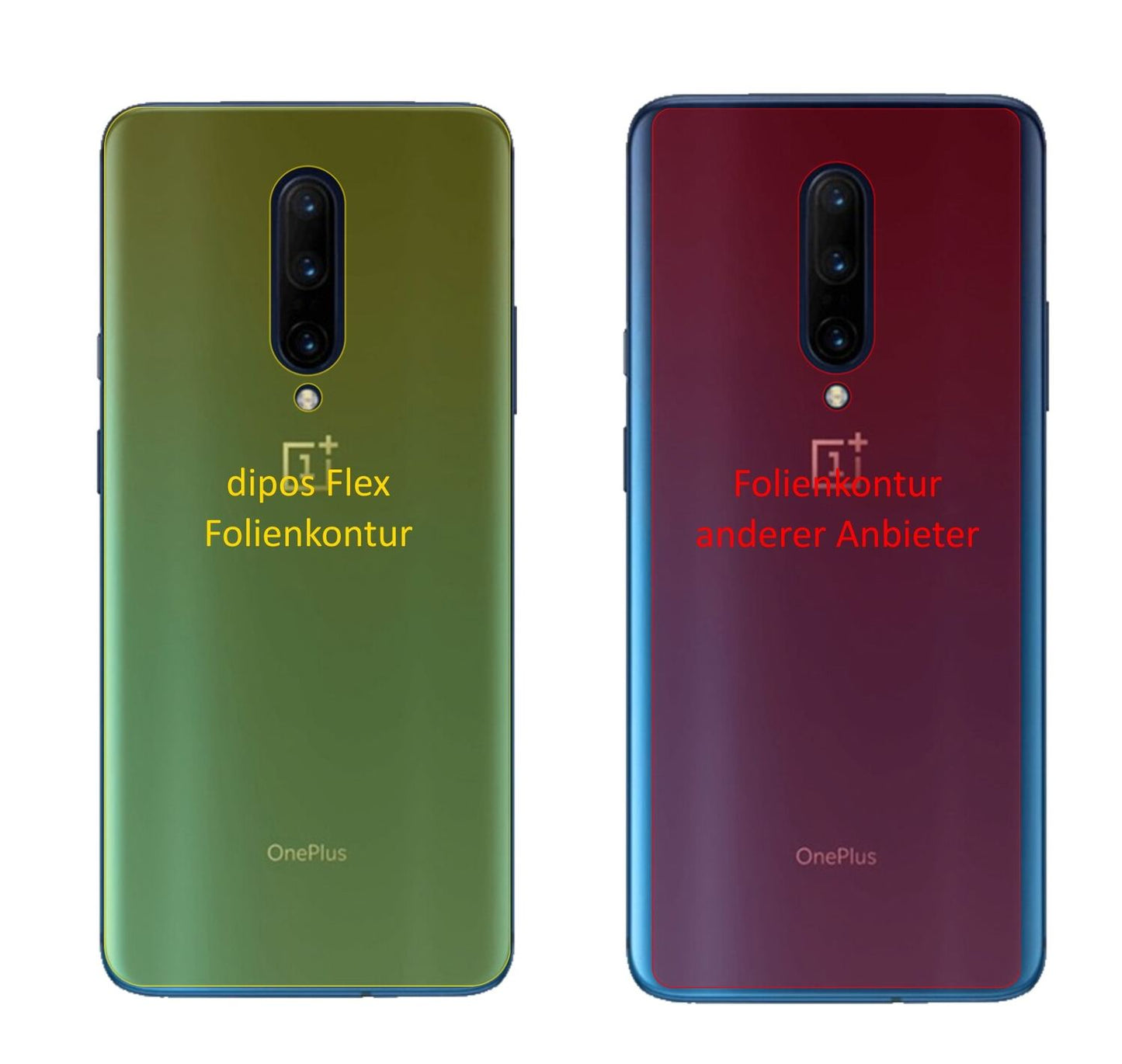 OnePlus7 Pro Rückseite mit aufgebrachter dipos Displayschutzfolie, glasklare Darstellung ohne Einschränkungen