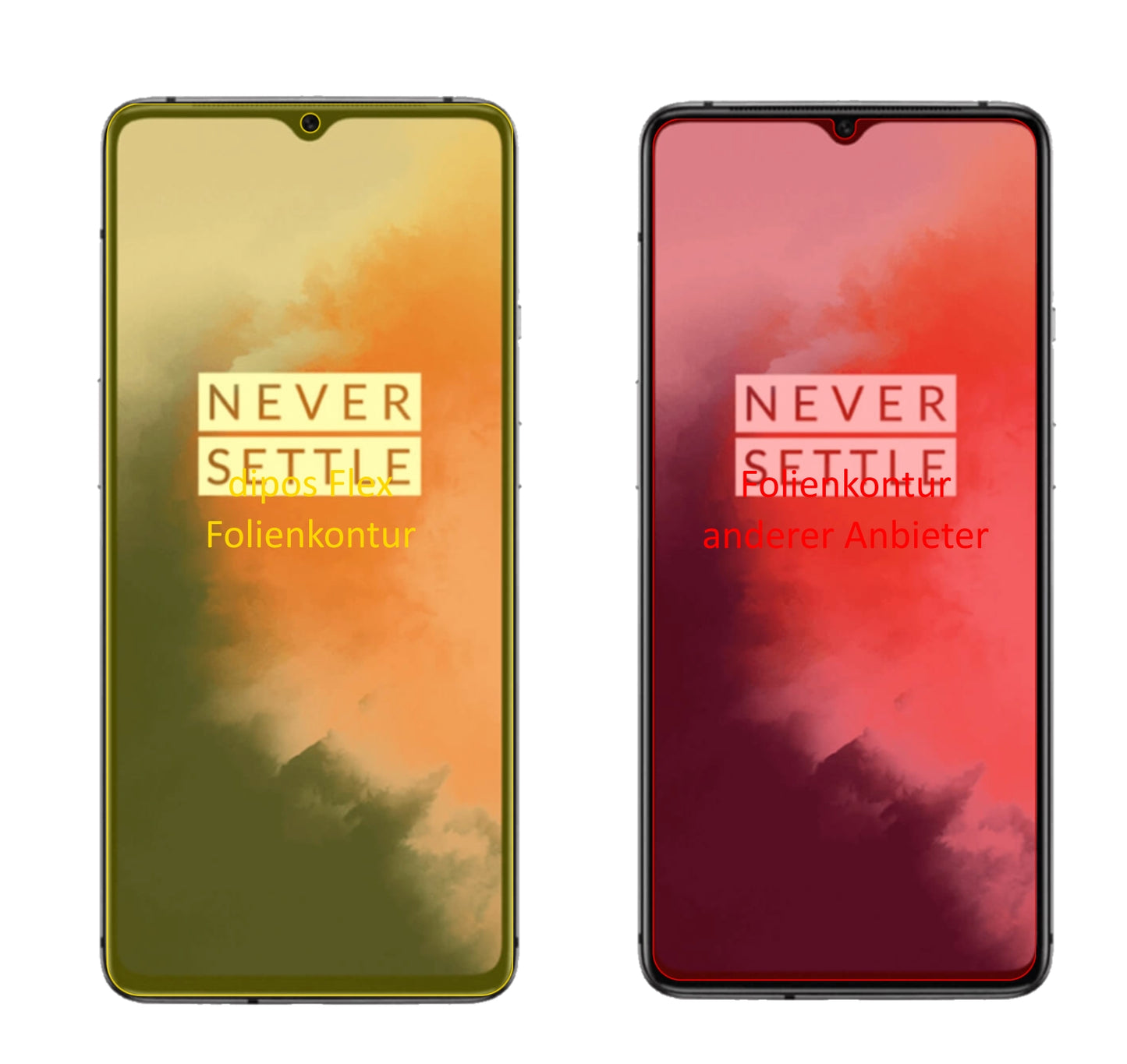 OnePlus7T mit aufgebrachter dipos Displayschutzfolie, glasklare Darstellung ohne Einschränkungen