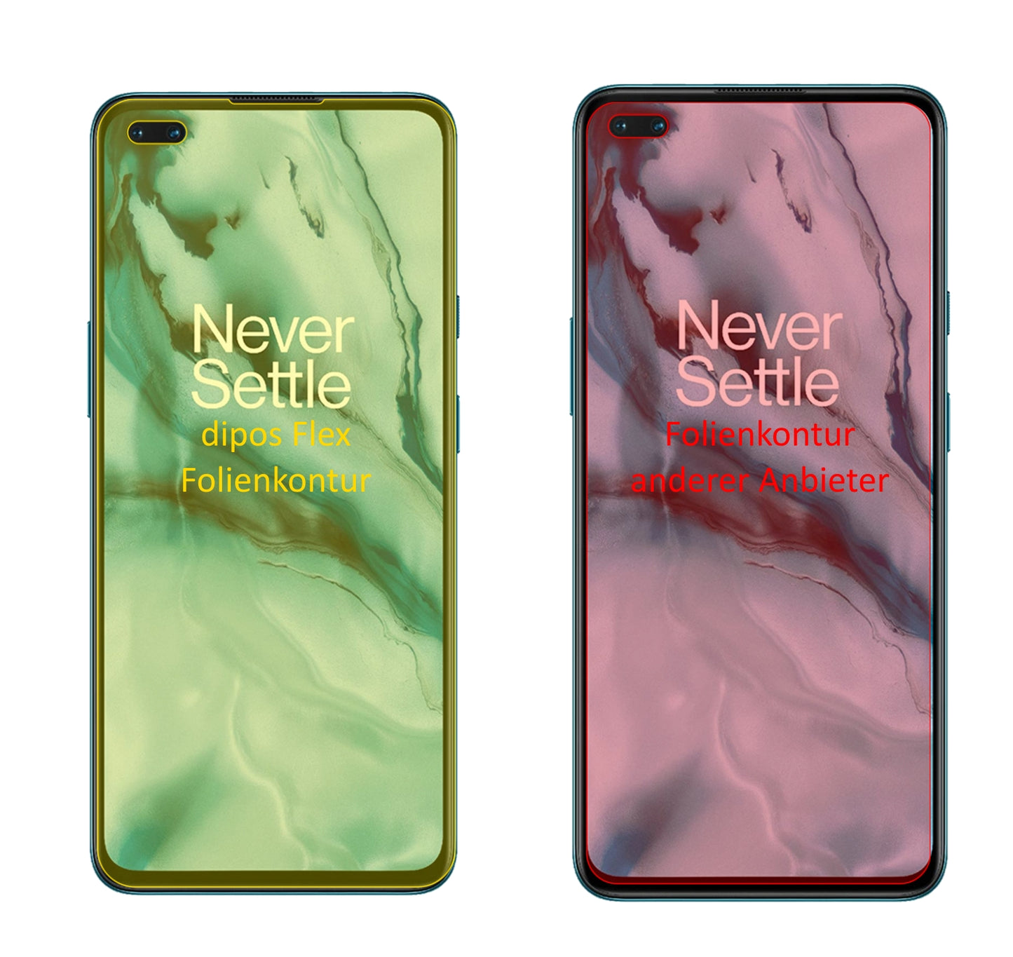 OnePlusNord mit aufgebrachter dipos Displayschutzfolie, glasklare Darstellung ohne Einschränkungen