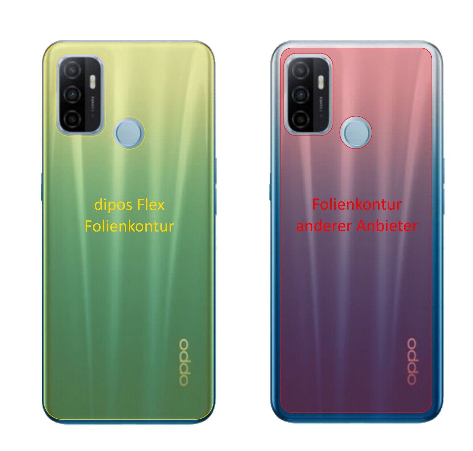 OppoA53 (2020) Rückseite mit aufgebrachter dipos Displayschutzfolie, glasklare Darstellung ohne Einschränkungen