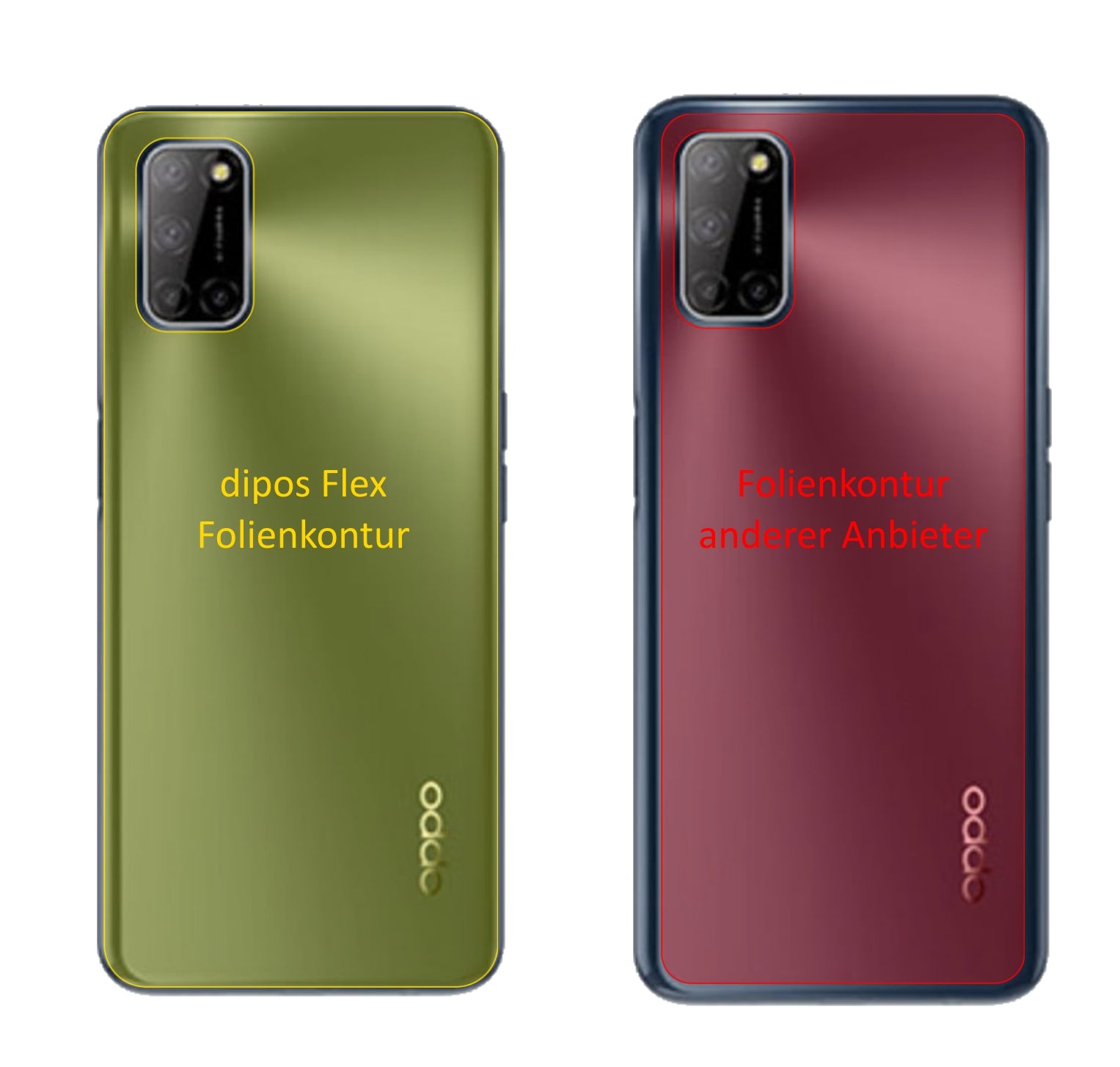 OppoA52 Rückseite mit aufgebrachter dipos Displayschutzfolie, glasklare Darstellung ohne Einschränkungen