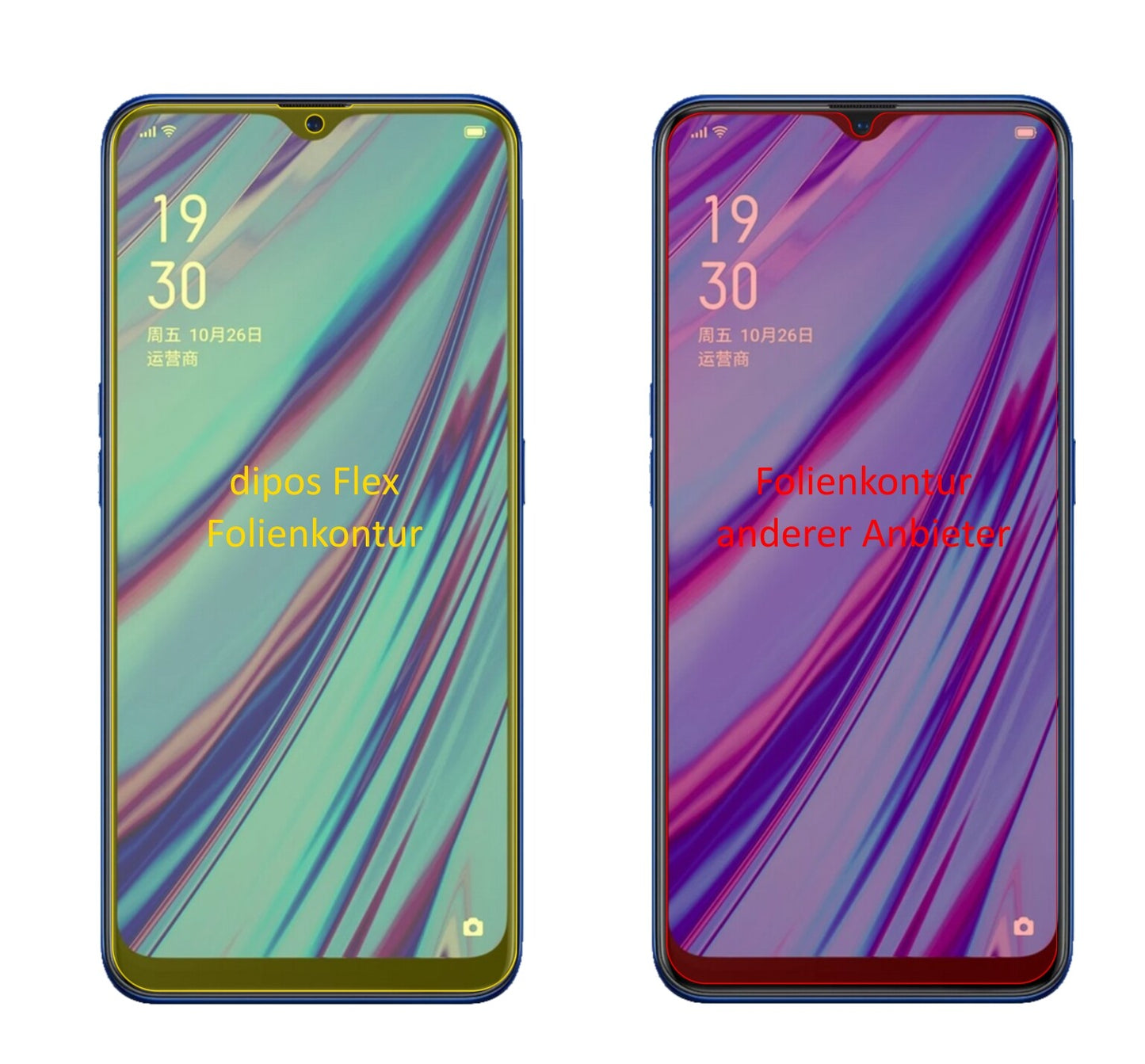 OppoA9 mit aufgebrachter dipos Displayschutzfolie, glasklare Darstellung ohne Einschränkungen