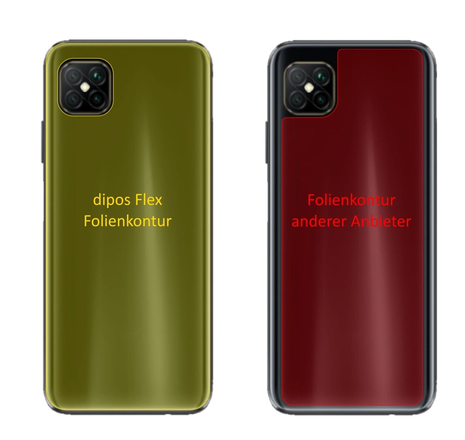 OppoA92s Rückseite mit aufgebrachter dipos Displayschutzfolie, glasklare Darstellung ohne Einschränkungen