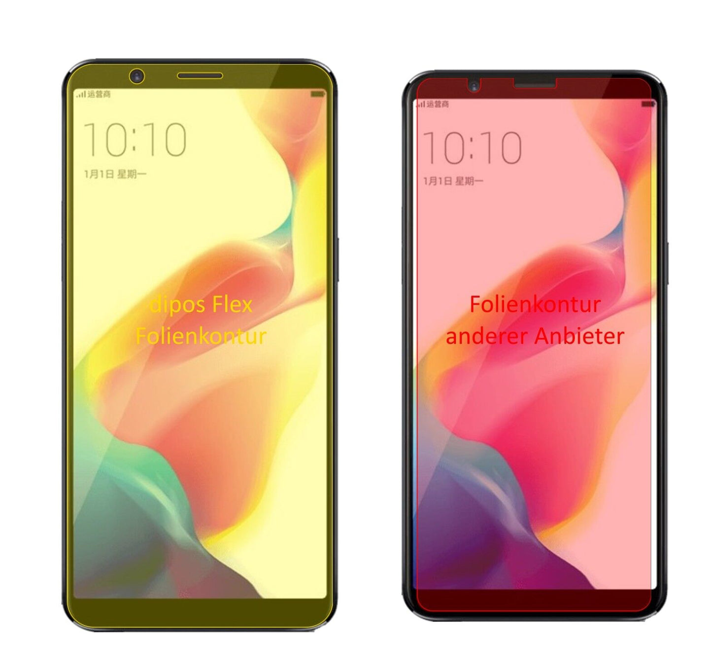 OppoR11s Plus mit aufgebrachter dipos Displayschutzfolie, glasklare Darstellung ohne Einschränkungen