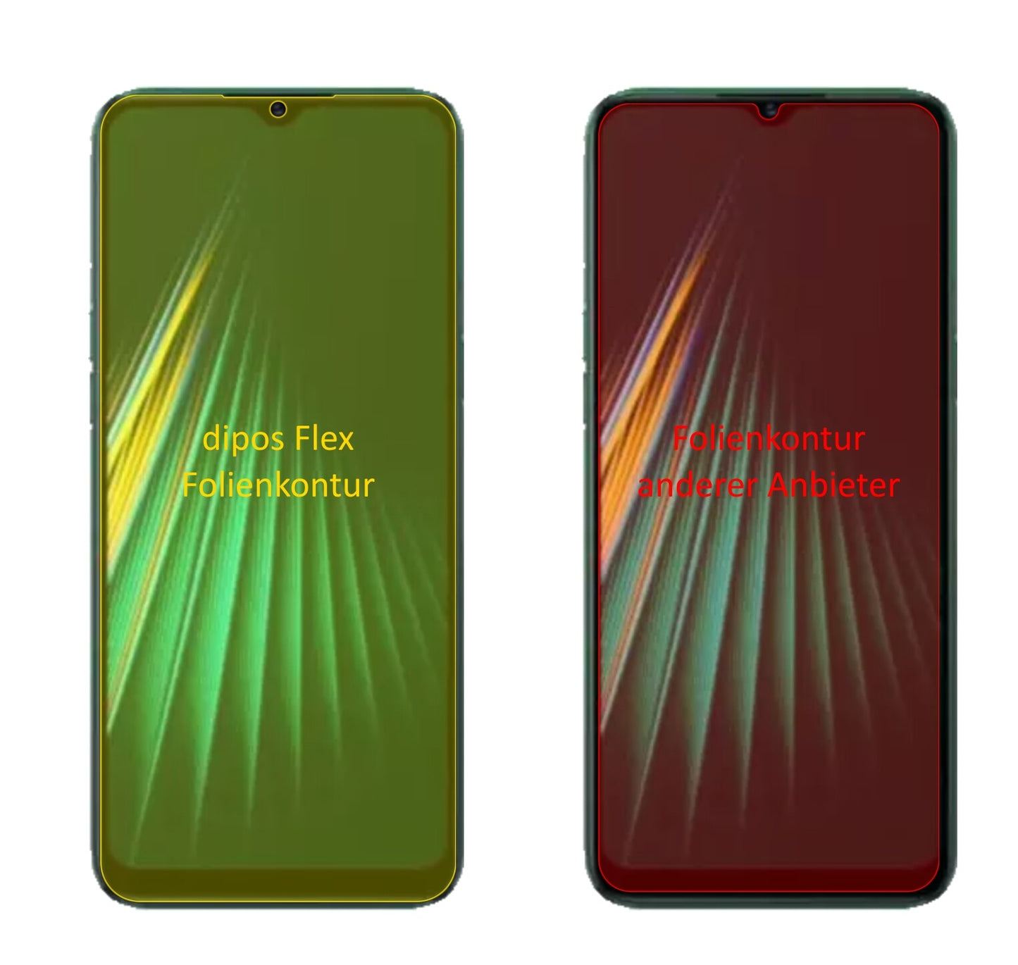OppoRealme 5i mit aufgebrachter dipos Displayschutzfolie, glasklare Darstellung ohne Einschränkungen