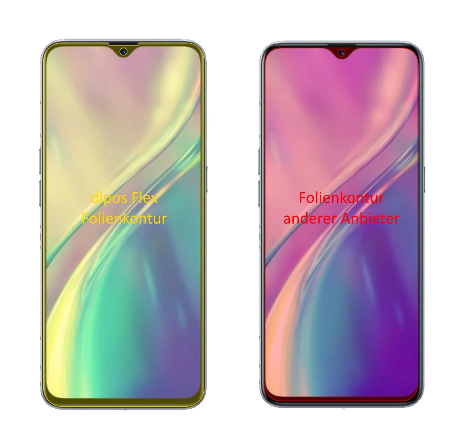 OppoRealme 6i mit aufgebrachter dipos Displayschutzfolie, glasklare Darstellung ohne Einschränkungen