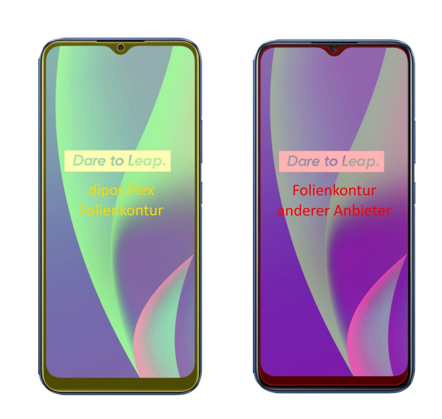 OppoRealme C15 mit aufgebrachter dipos Displayschutzfolie, glasklare Darstellung ohne Einschränkungen