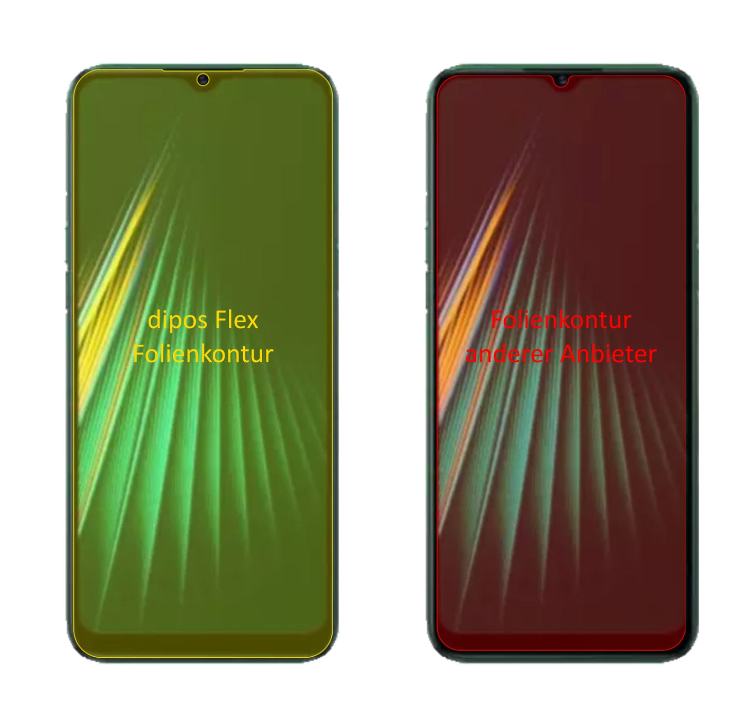 OppoRealme Narzo 10 mit aufgebrachter dipos Displayschutzfolie, glasklare Darstellung ohne Einschränkungen