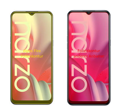 OppoRealme Narzo 20 mit aufgebrachter dipos Displayschutzfolie, glasklare Darstellung ohne Einschränkungen