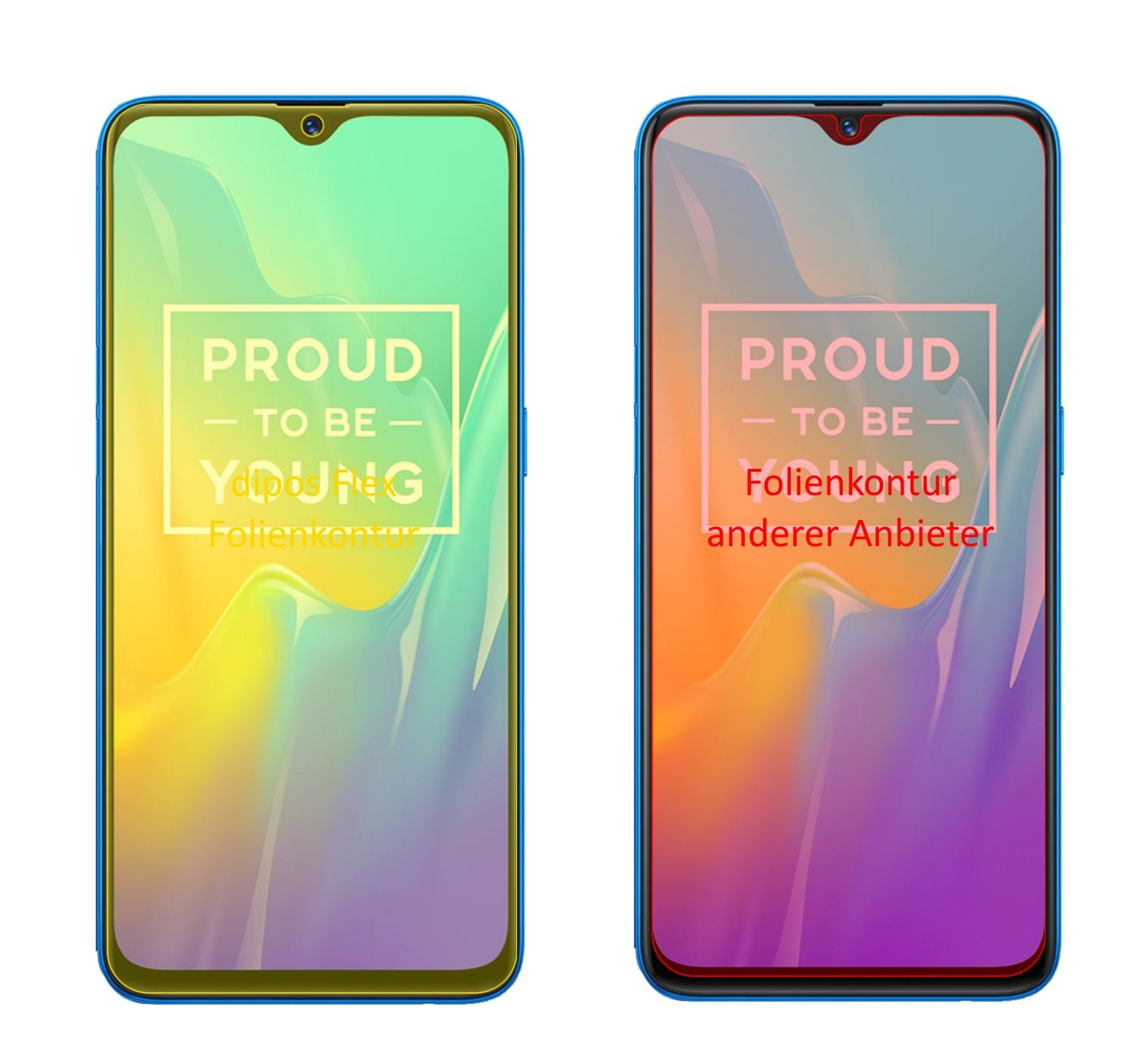 OppoRealme U1 mit aufgebrachter dipos Displayschutzfolie, glasklare Darstellung ohne Einschränkungen