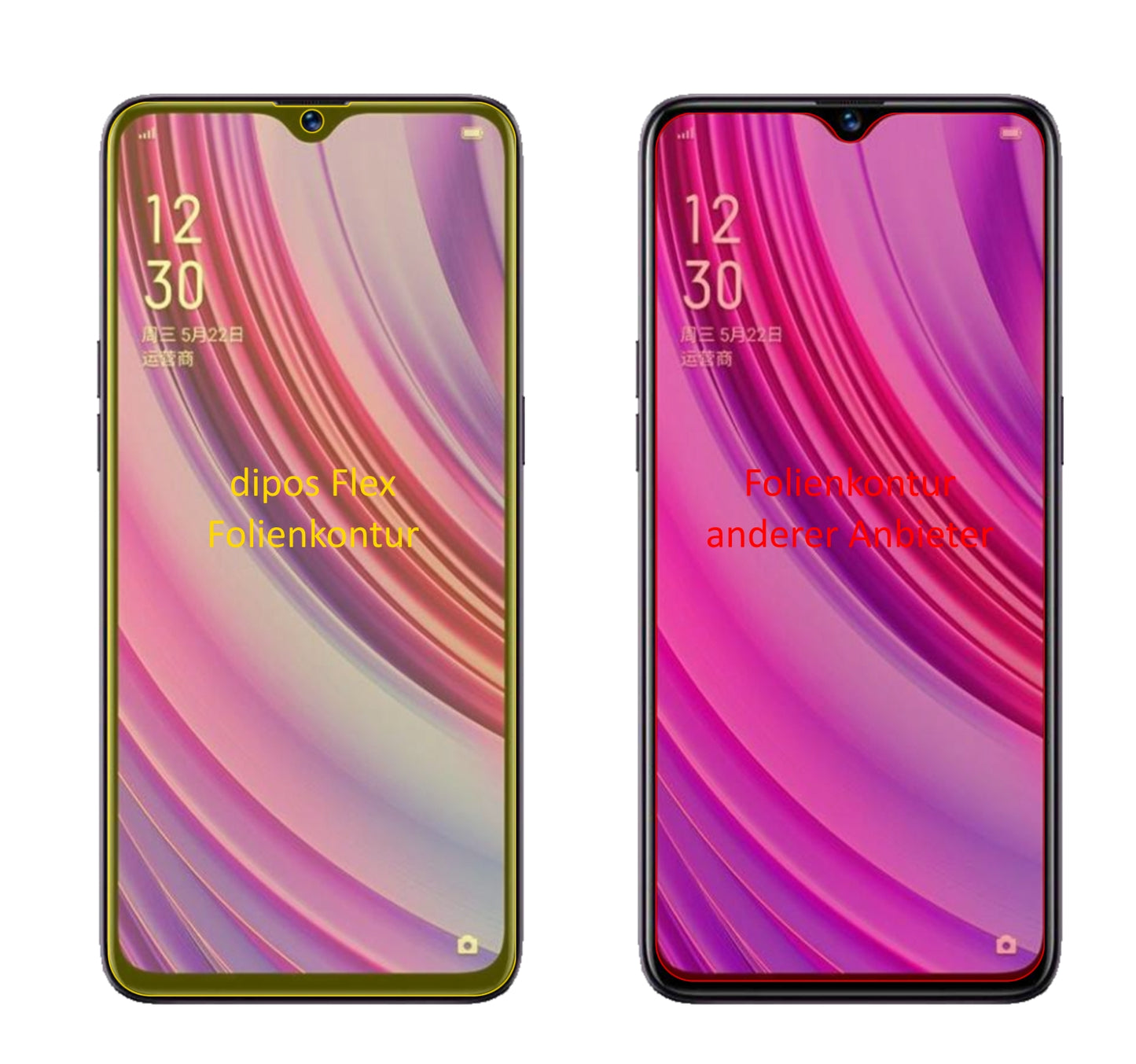 OppoRealme X Lite mit aufgebrachter dipos Displayschutzfolie, glasklare Darstellung ohne Einschränkungen