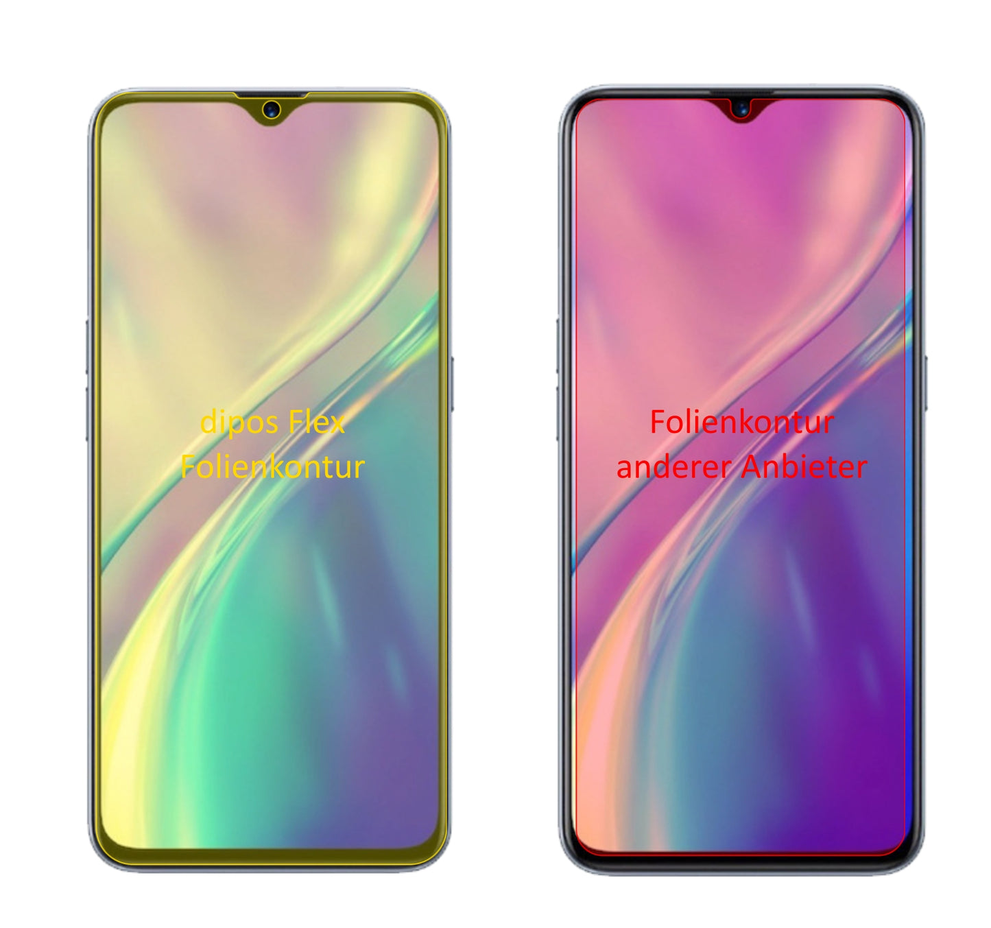 OppoRealme XT mit aufgebrachter dipos Displayschutzfolie, glasklare Darstellung ohne Einschränkungen