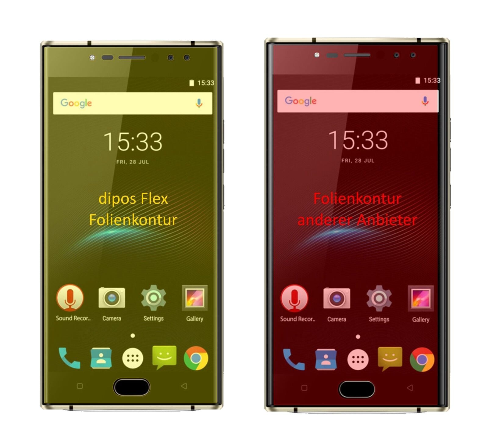 OukitelK3 mit aufgebrachter dipos Displayschutzfolie, glasklare Darstellung ohne Einschränkungen