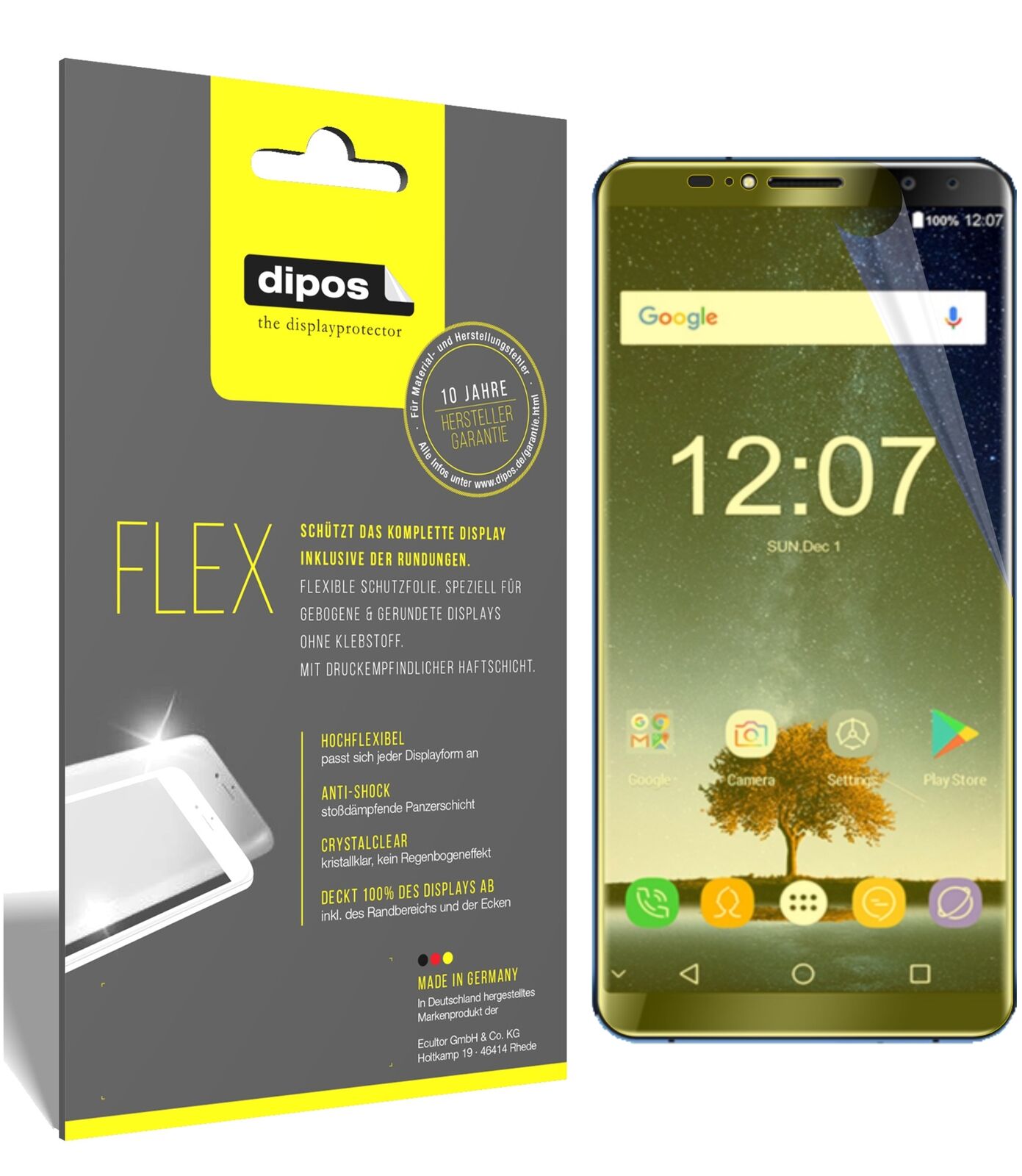 OukitelK6 mit aufgebrachter dipos Displayschutzfolie, glasklare Darstellung ohne Einschränkungen