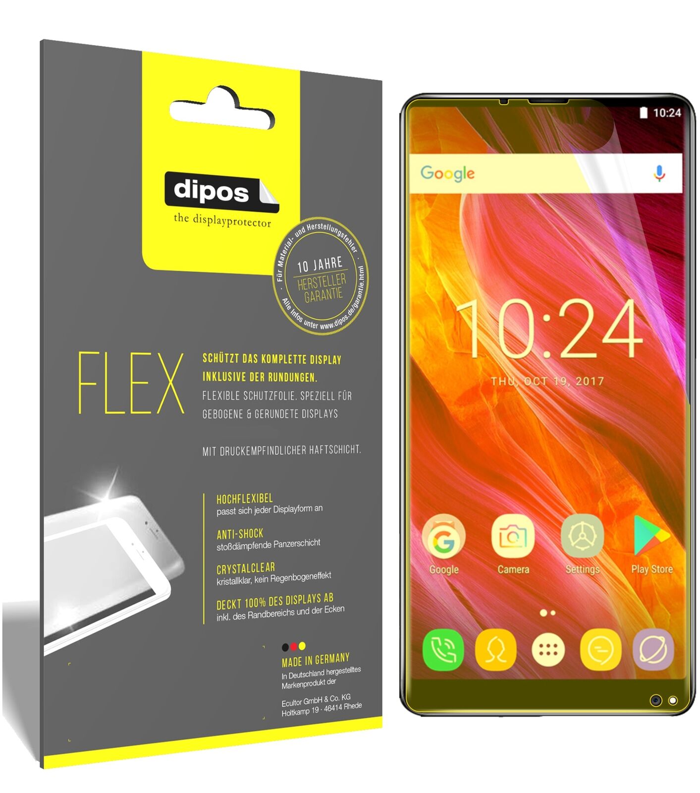 OukitelMix 2 mit aufgebrachter dipos Displayschutzfolie, glasklare Darstellung ohne Einschränkungen