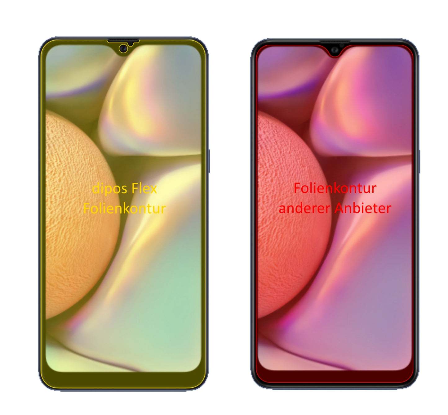 SamsungGalaxy A10e mit aufgebrachter dipos Displayschutzfolie, glasklare Darstellung ohne Einschränkungen