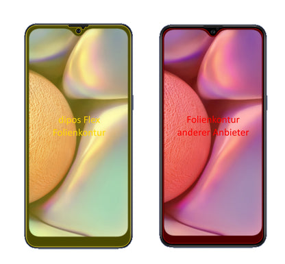 SamsungGalaxy A10e mit aufgebrachter dipos Displayschutzfolie, glasklare Darstellung ohne Einschränkungen