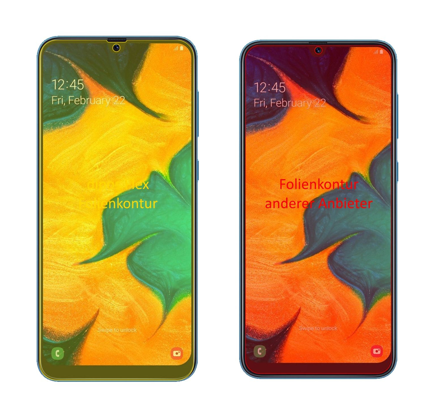 SamsungGalaxy A30s mit aufgebrachter dipos Displayschutzfolie, glasklare Darstellung ohne Einschränkungen