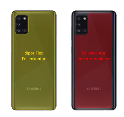 SamsungGalaxy A31 Rückseite mit aufgebrachter dipos Displayschutzfolie, glasklare Darstellung ohne Einschränkungen