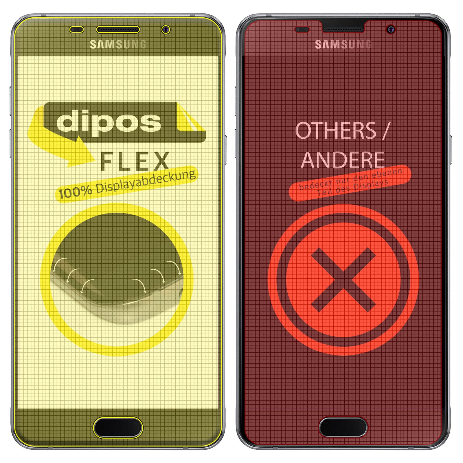 SamsungGalaxy A3 2016 mit aufgebrachter dipos Displayschutzfolie, glasklare Darstellung ohne Einschränkungen