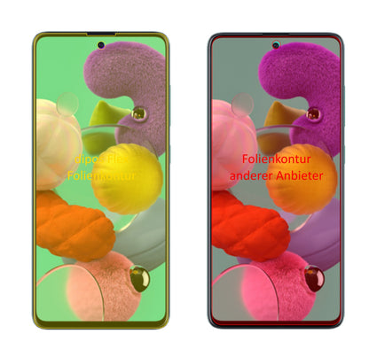 SamsungGalaxy A51 5G mit aufgebrachter dipos Displayschutzfolie, glasklare Darstellung ohne Einschränkungen