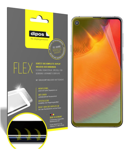 SamsungGalaxy A8s mit aufgebrachter dipos Displayschutzfolie, glasklare Darstellung ohne Einschränkungen
