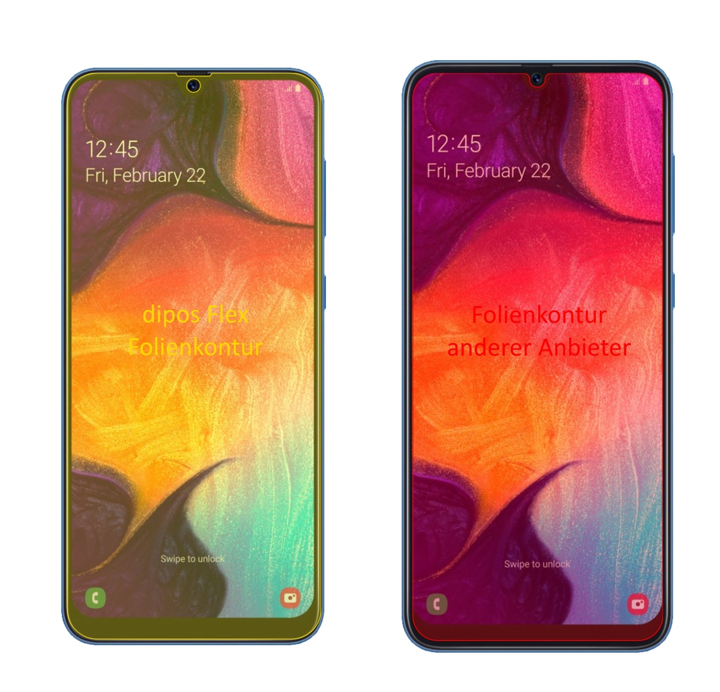 SamsungGalaxy A90 5G mit aufgebrachter dipos Displayschutzfolie, glasklare Darstellung ohne Einschränkungen
