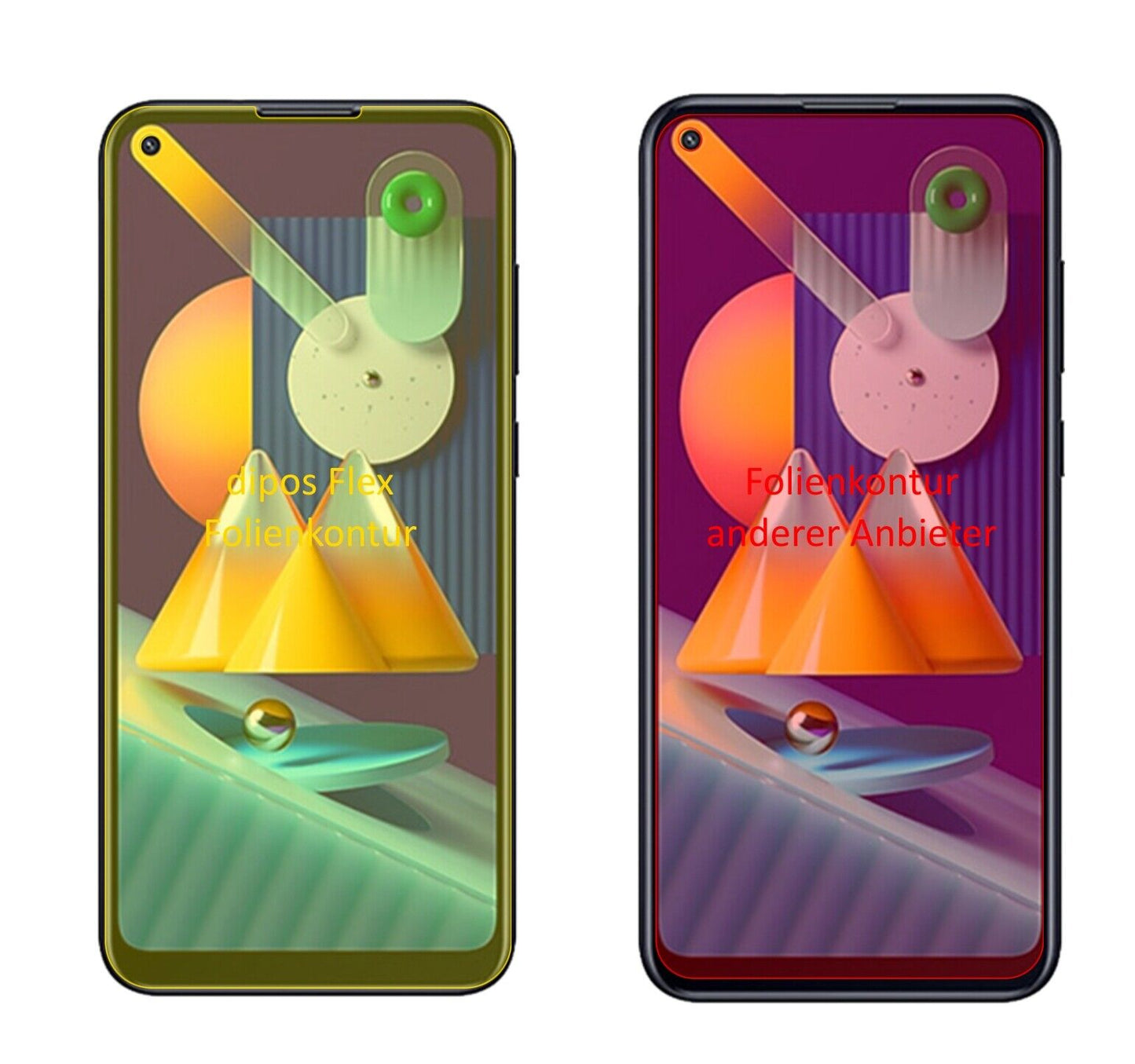 SamsungGalaxy M11 mit aufgebrachter dipos Displayschutzfolie, glasklare Darstellung ohne Einschränkungen