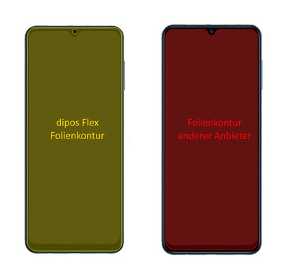 SamsungGalaxy M12 mit aufgebrachter dipos Displayschutzfolie, glasklare Darstellung ohne Einschränkungen