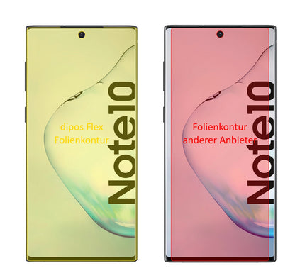 SamsungGalaxy Note 10 mit aufgebrachter dipos Displayschutzfolie, glasklare Darstellung ohne Einschränkungen