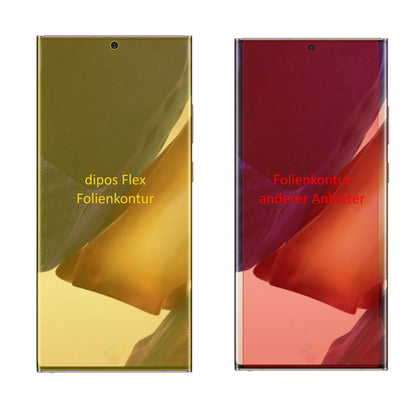 SamsungGalaxy Note 20 Ultra mit aufgebrachter dipos Displayschutzfolie, glasklare Darstellung ohne Einschränkungen