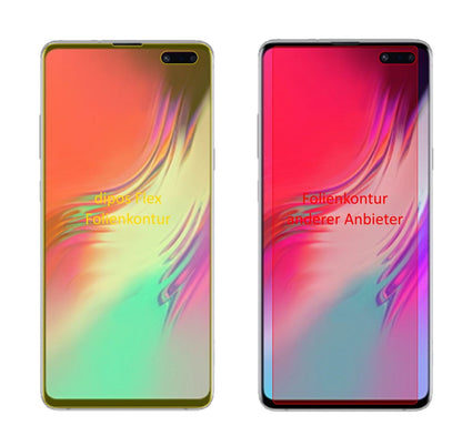 SamsungGalaxy S10 5G mit aufgebrachter dipos Displayschutzfolie, glasklare Darstellung ohne Einschränkungen