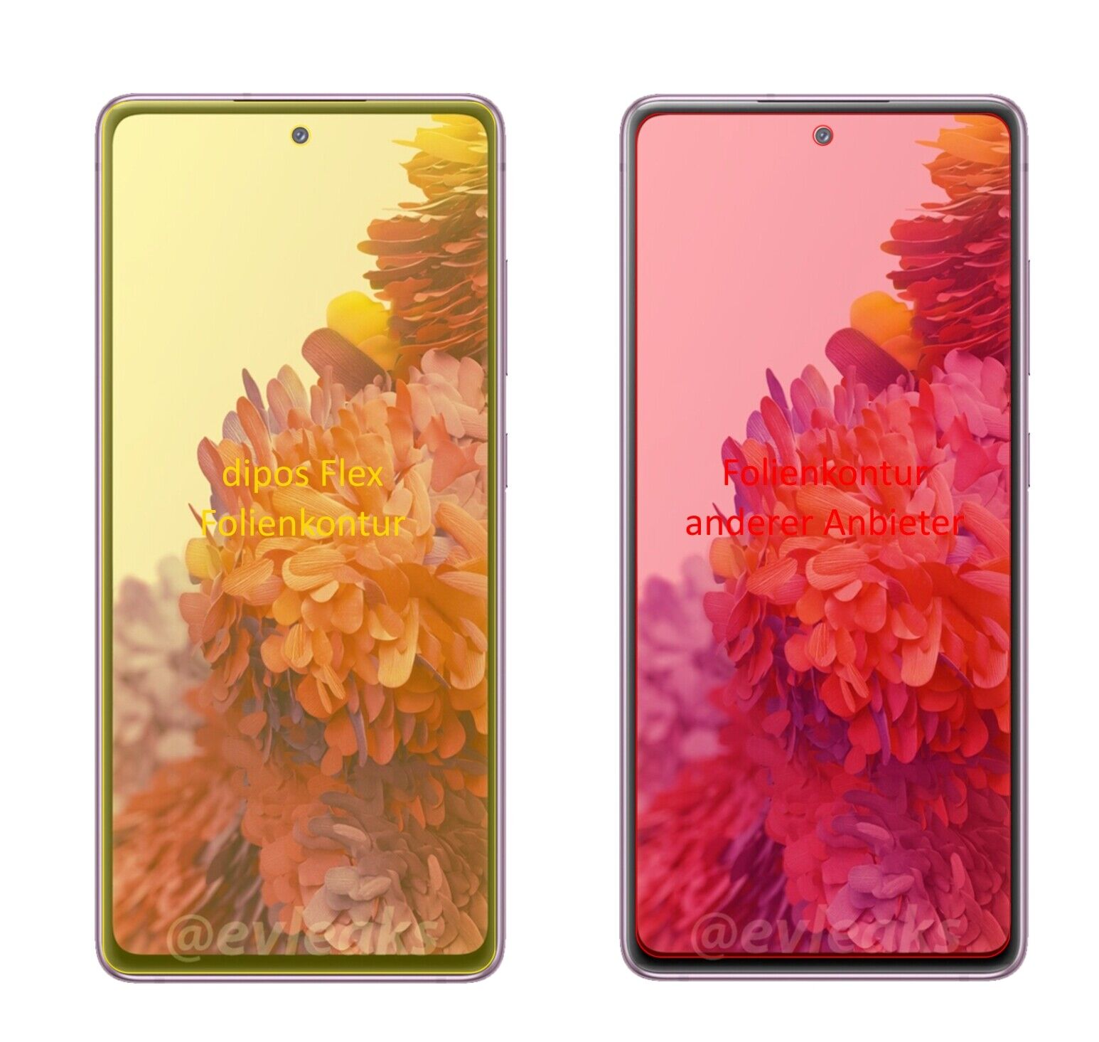 SamsungGalaxy S20 FE 5G mit aufgebrachter dipos Displayschutzfolie, glasklare Darstellung ohne Einschränkungen
