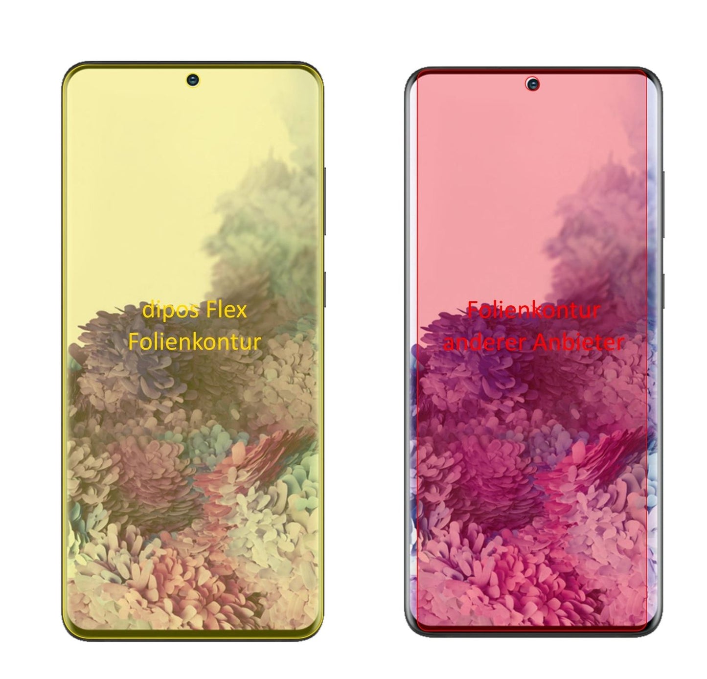 SamsungGalaxy S20 Plus mit aufgebrachter dipos Displayschutzfolie, glasklare Darstellung ohne Einschränkungen