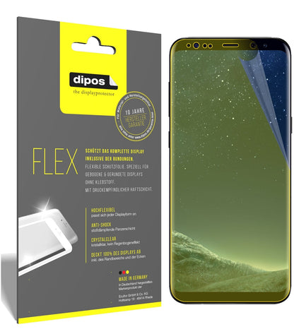 SamsungGalaxy S8 mit aufgebrachter dipos Displayschutzfolie, glasklare Darstellung ohne Einschränkungen
