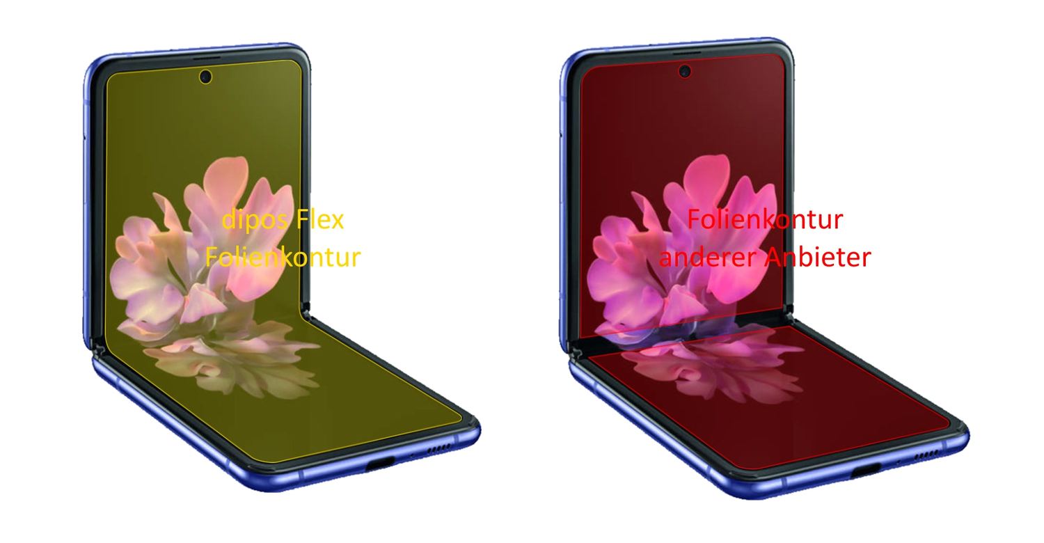 SamsungGalaxy Z Flip mit aufgebrachter dipos Displayschutzfolie, glasklare Darstellung ohne Einschränkungen