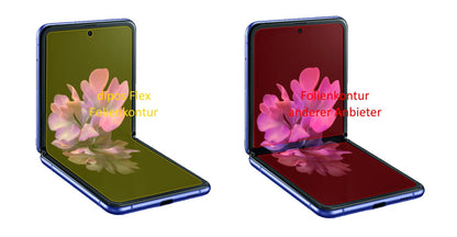 SamsungGalaxy Z Flip mit aufgebrachter dipos Displayschutzfolie, glasklare Darstellung ohne Einschränkungen