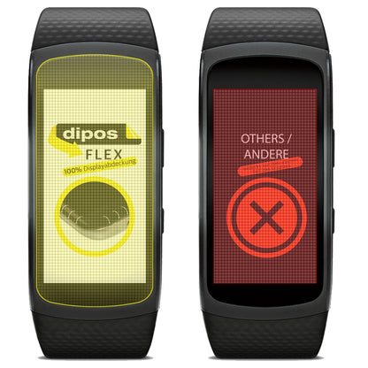 SamsungGear Fit 2 mit aufgebrachter dipos Displayschutzfolie, glasklare Darstellung ohne Einschränkungen