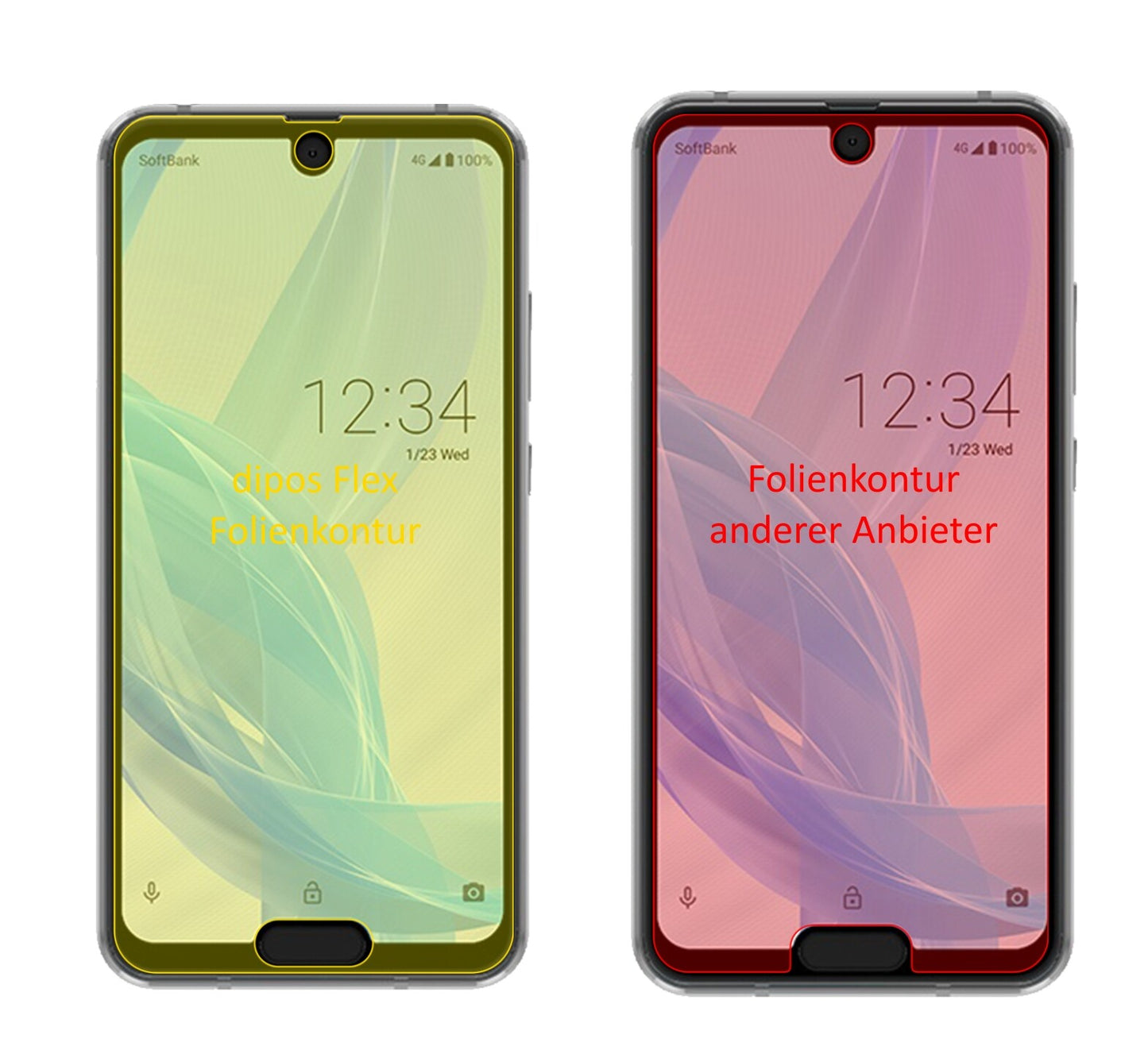SharpAquos R2 Compact mit aufgebrachter dipos Displayschutzfolie, glasklare Darstellung ohne Einschränkungen