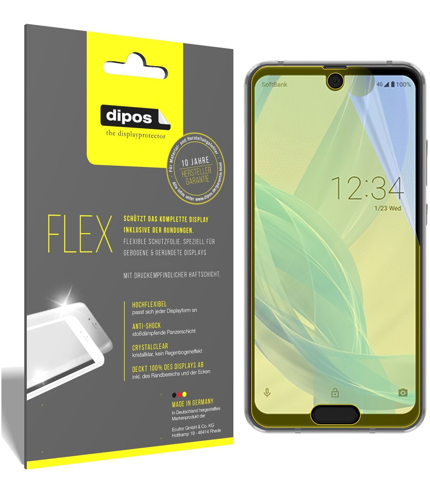SharpAquos R2 Compact mit aufgebrachter dipos Displayschutzfolie, glasklare Darstellung ohne Einschränkungen