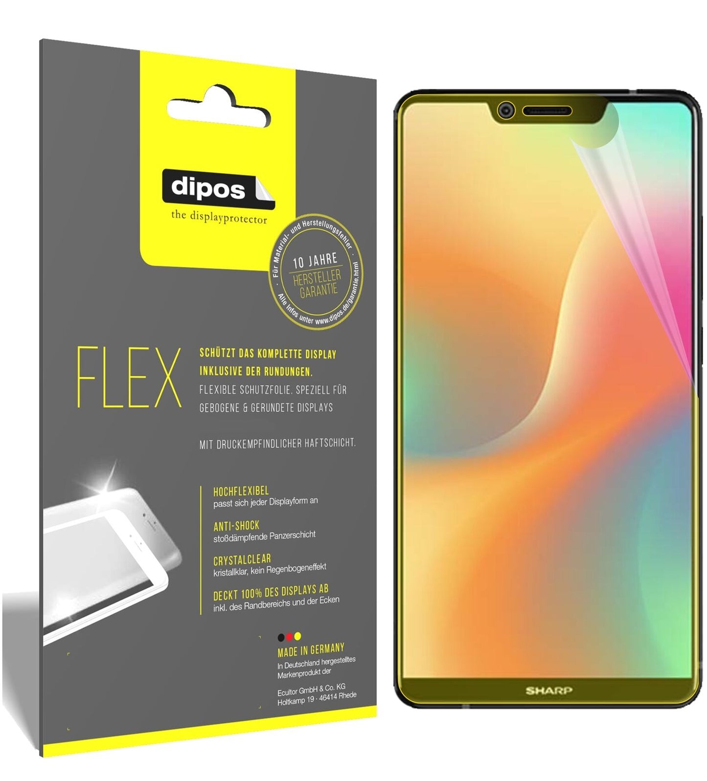 SharpAquos S3 High Edition mit aufgebrachter dipos Displayschutzfolie, glasklare Darstellung ohne Einschränkungen