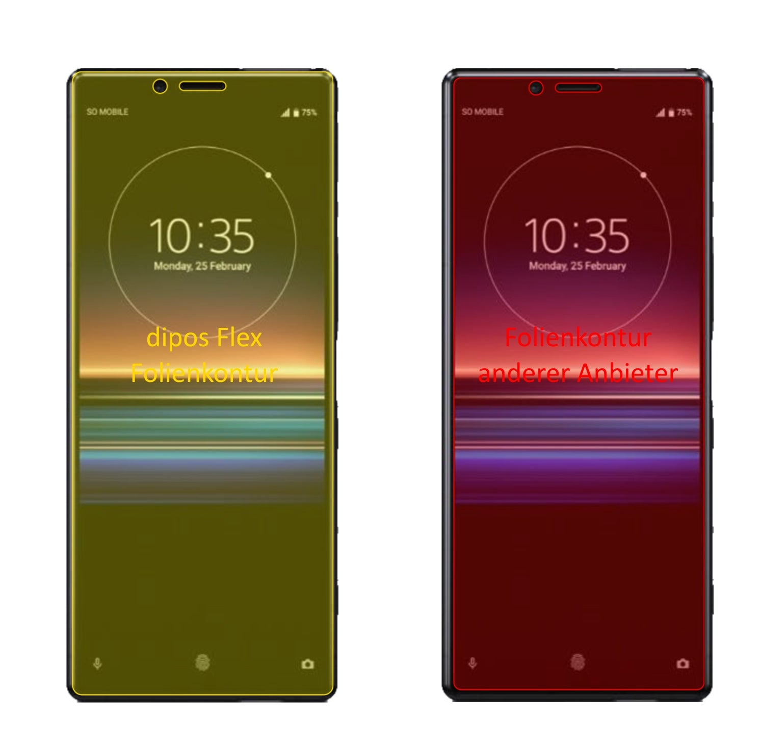 SonyXperia 1 mit aufgebrachter dipos Displayschutzfolie, glasklare Darstellung ohne Einschränkungen