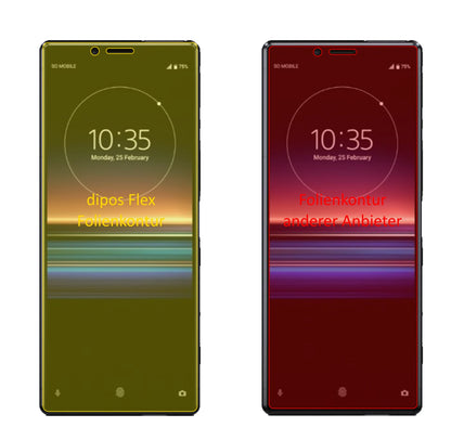 SonyXperia 1 mit aufgebrachter dipos Displayschutzfolie, glasklare Darstellung ohne Einschränkungen