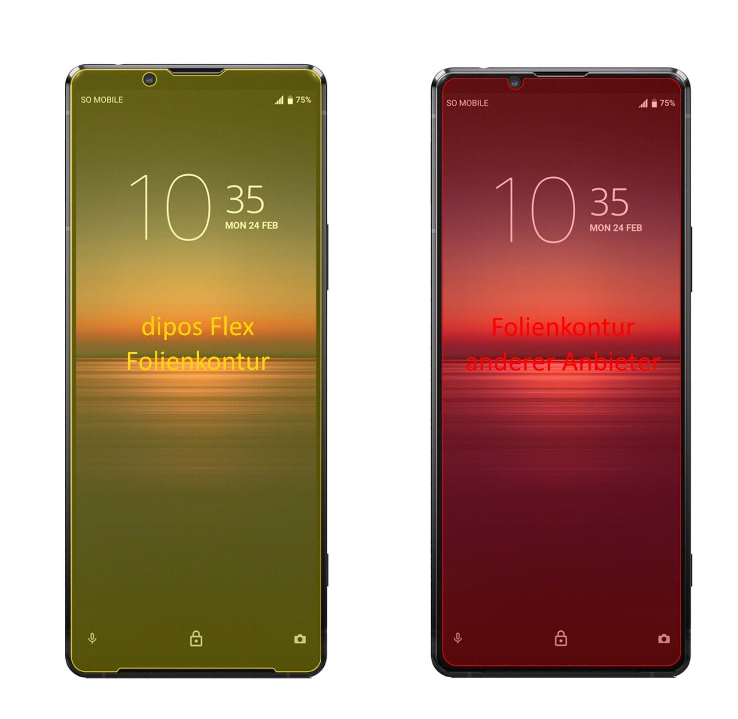 SonyXperia 1 II mit aufgebrachter dipos Displayschutzfolie, glasklare Darstellung ohne Einschränkungen