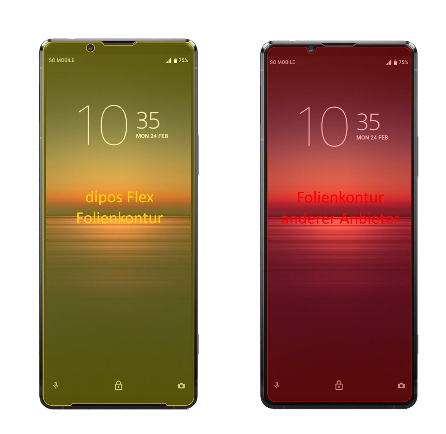 SonyXperia 1 II mit aufgebrachter dipos Displayschutzfolie, glasklare Darstellung ohne Einschränkungen