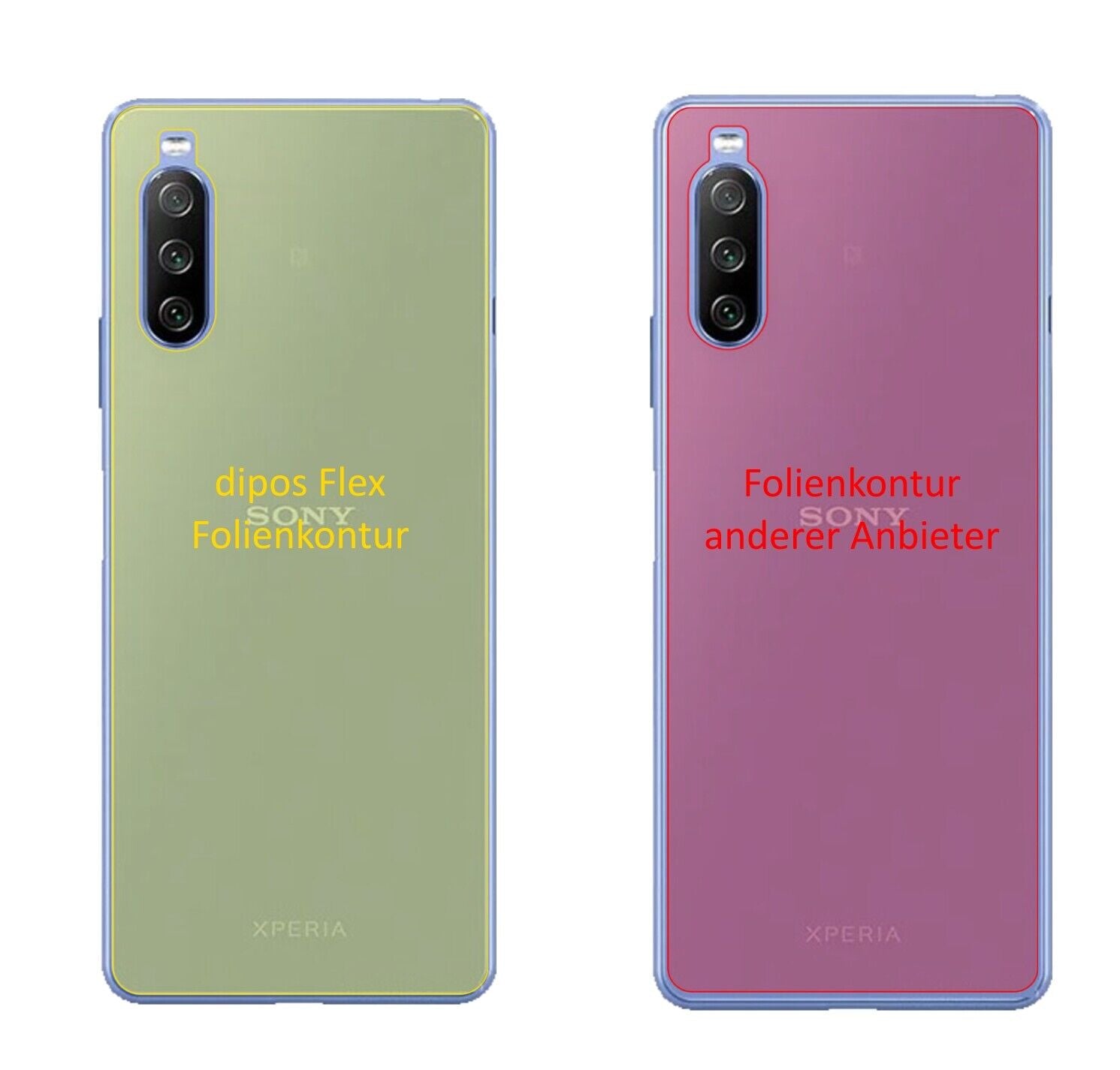 SonyXperia 10 III Rückseite mit aufgebrachter dipos Displayschutzfolie, glasklare Darstellung ohne Einschränkungen
