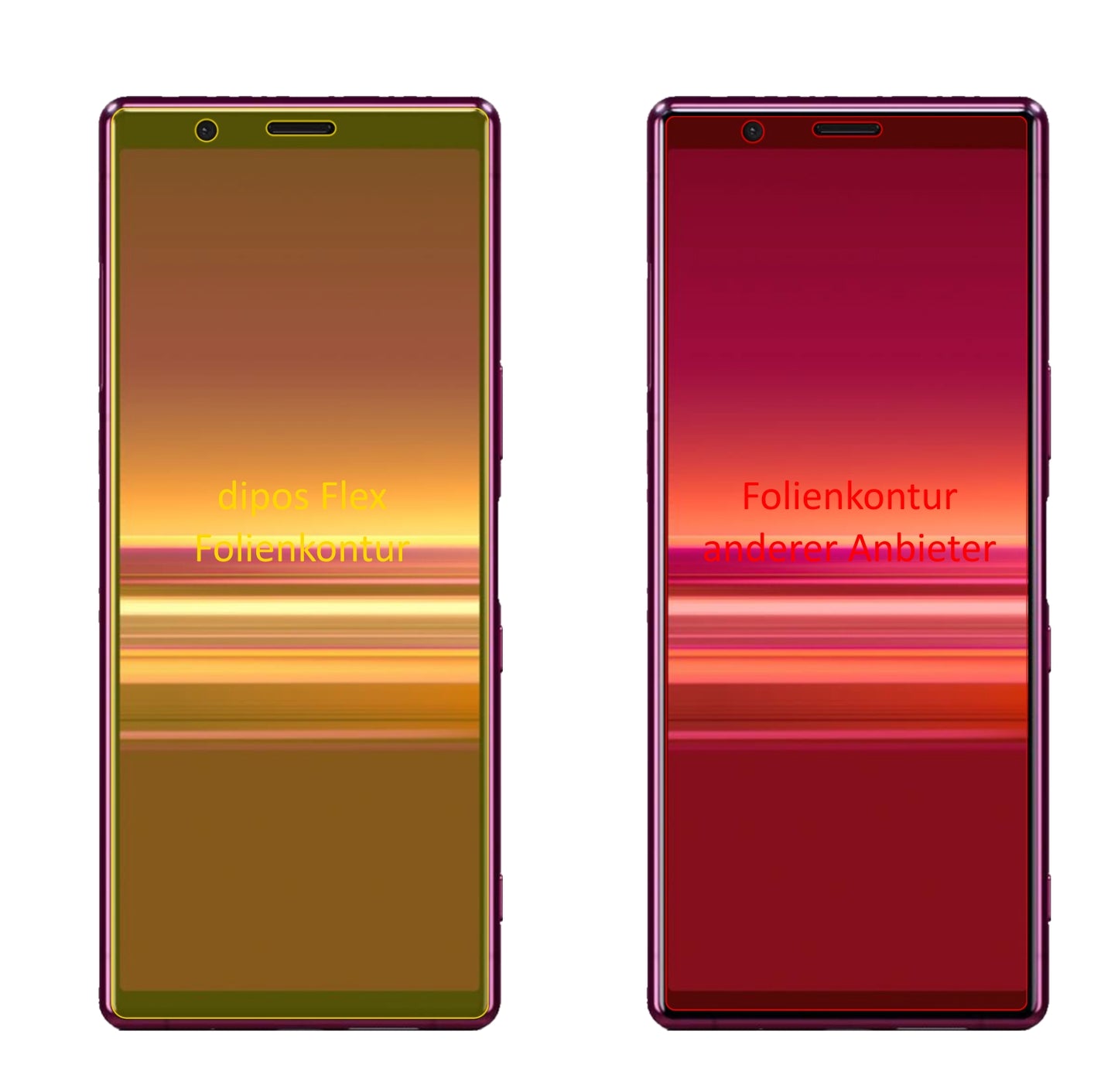 SonyXperia 5 mit aufgebrachter dipos Displayschutzfolie, glasklare Darstellung ohne Einschränkungen